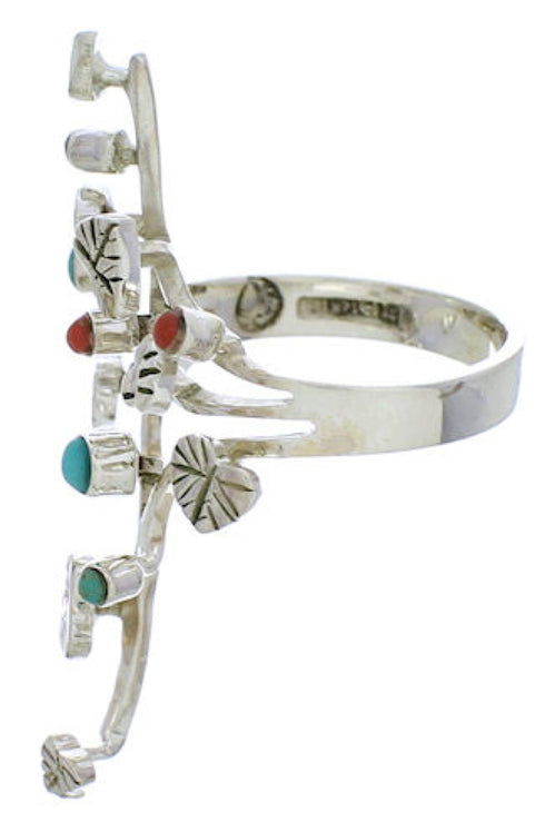 Southwest Silver Turquoise Coral Jewelry Ring Size 6-1/2 EX22758